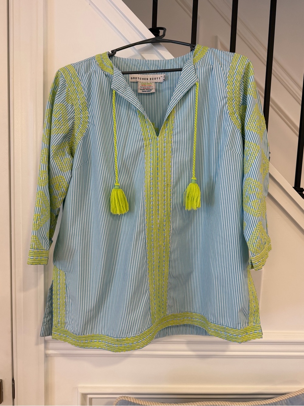 Gretchen Scott Designs Blue & Lime Embroidered Tunic Top
